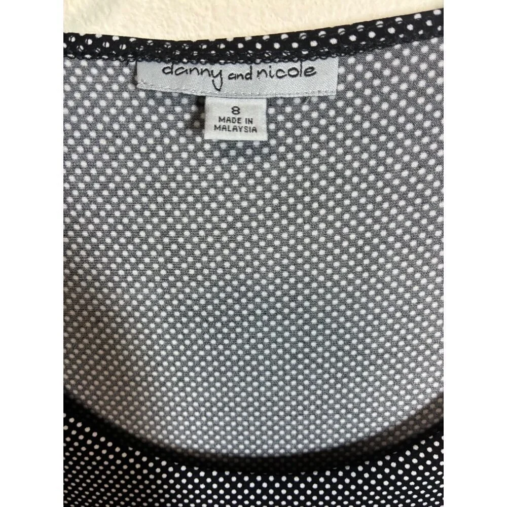 Danny and Nicole Blouse Ruffle Layered Business Casual Polka Dot Black Size 8